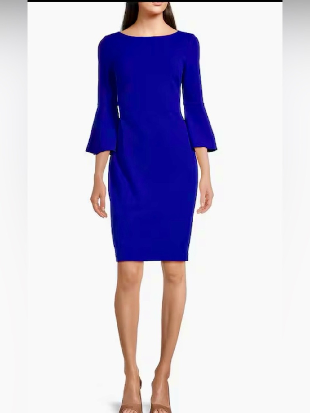 Calvin Klein Cobalt Blue Bell-Sleeve Sheath Dress Size 8 Like New!